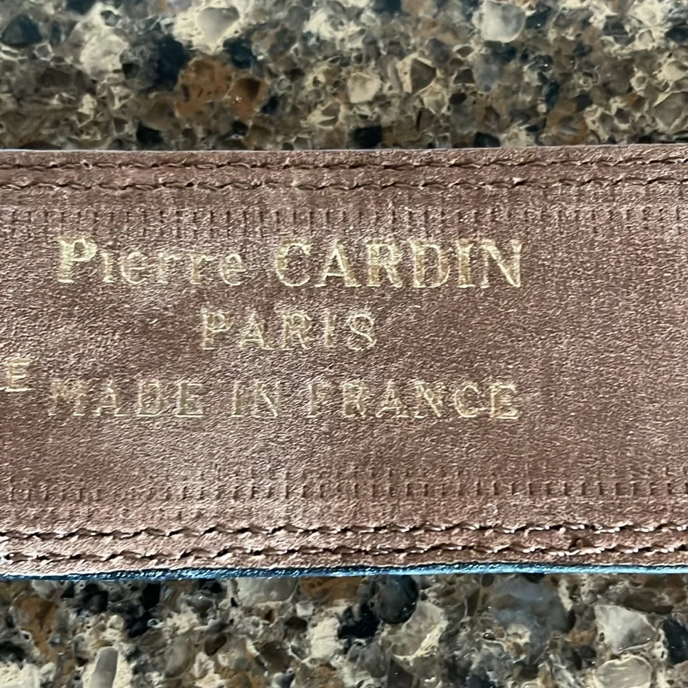 Pierre Cardin Paris France Brown Leather Crocodile Veritable Gold Belt Size 85